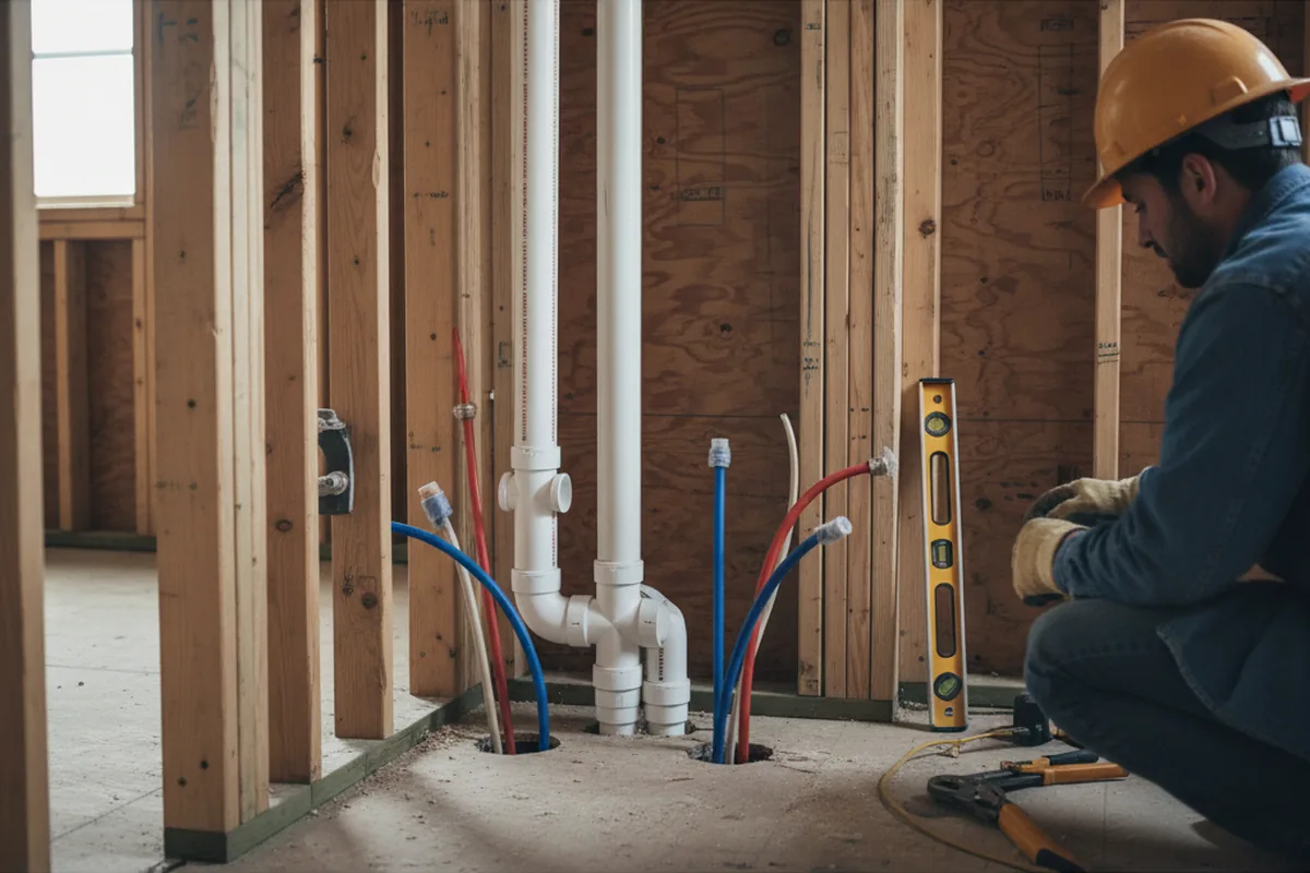 Drain and supply rough-in during Garbage Disposal Repair in San Mateo